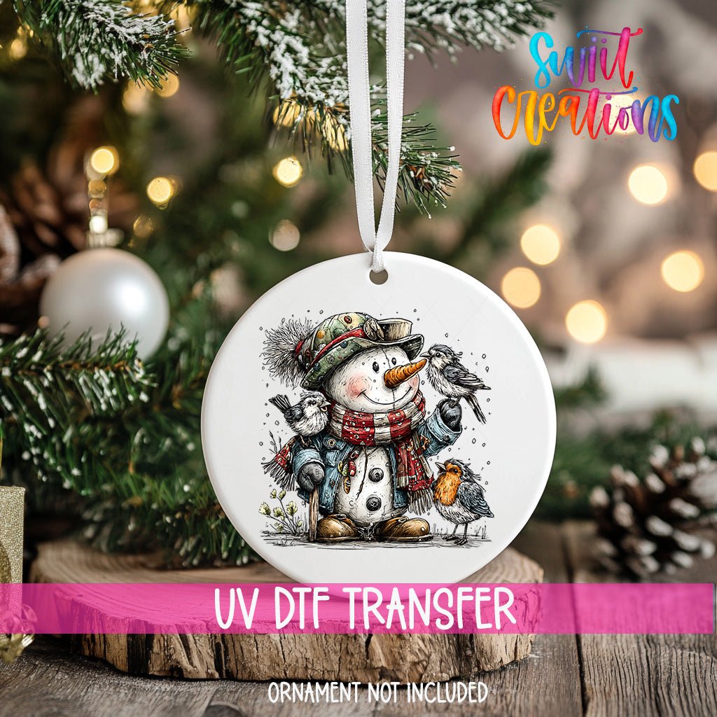 Cute Snowman With Birds UV DTF Ornament Transfer | O-1910 - Swiit Creations