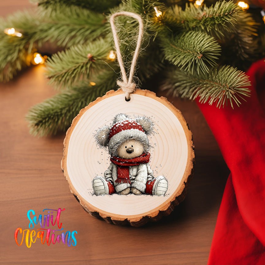Cute Teddy Bear In Winter Hat UV DTF Ornament Transfer | O-1804 - Swiit Creations