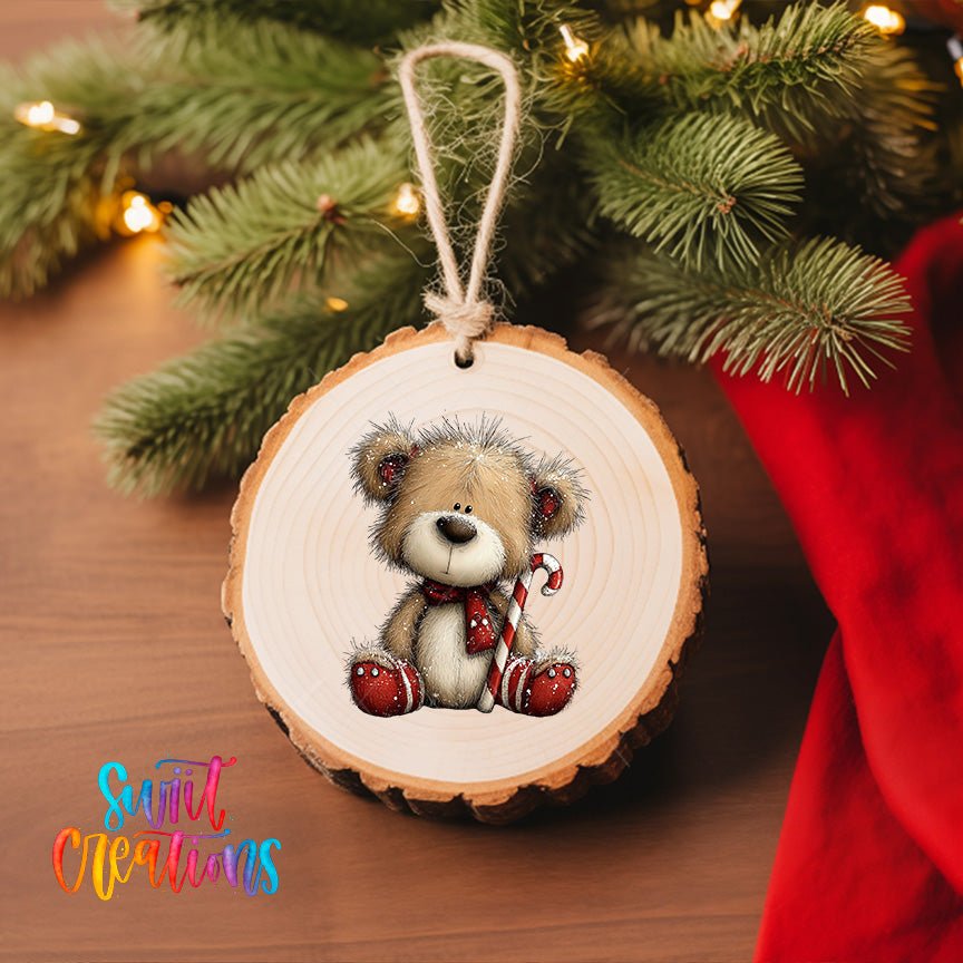 Cute Teddy Bear With Candy Cane UV DTF Ornament Transfer | O-1801 - Swiit Creations