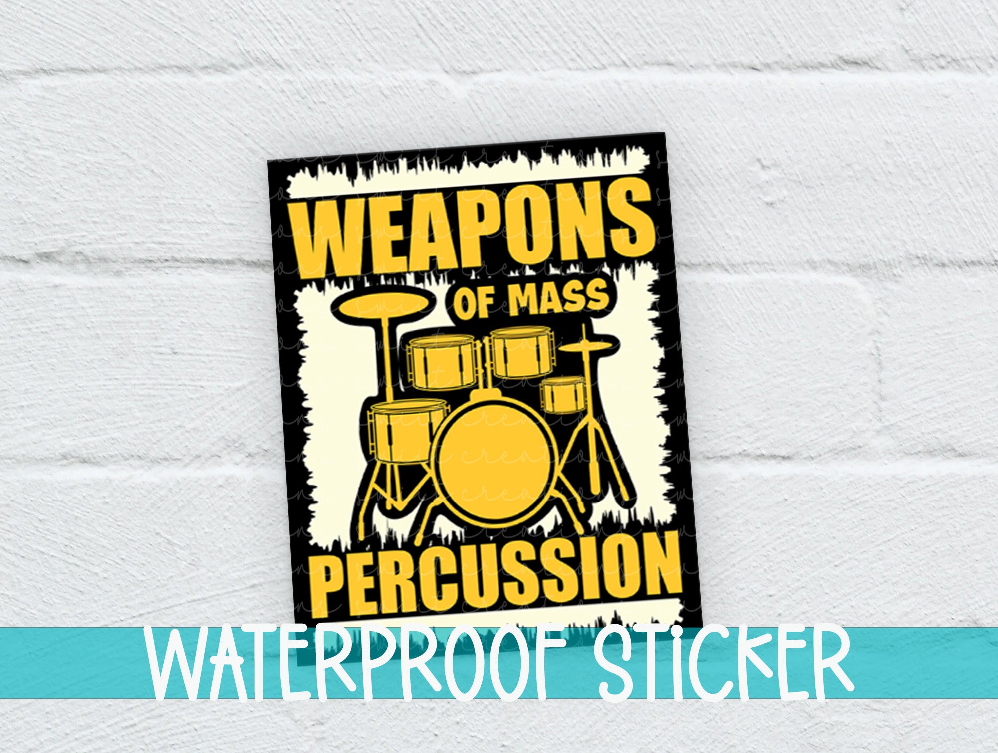 a sticker with a picture of a drum set on it