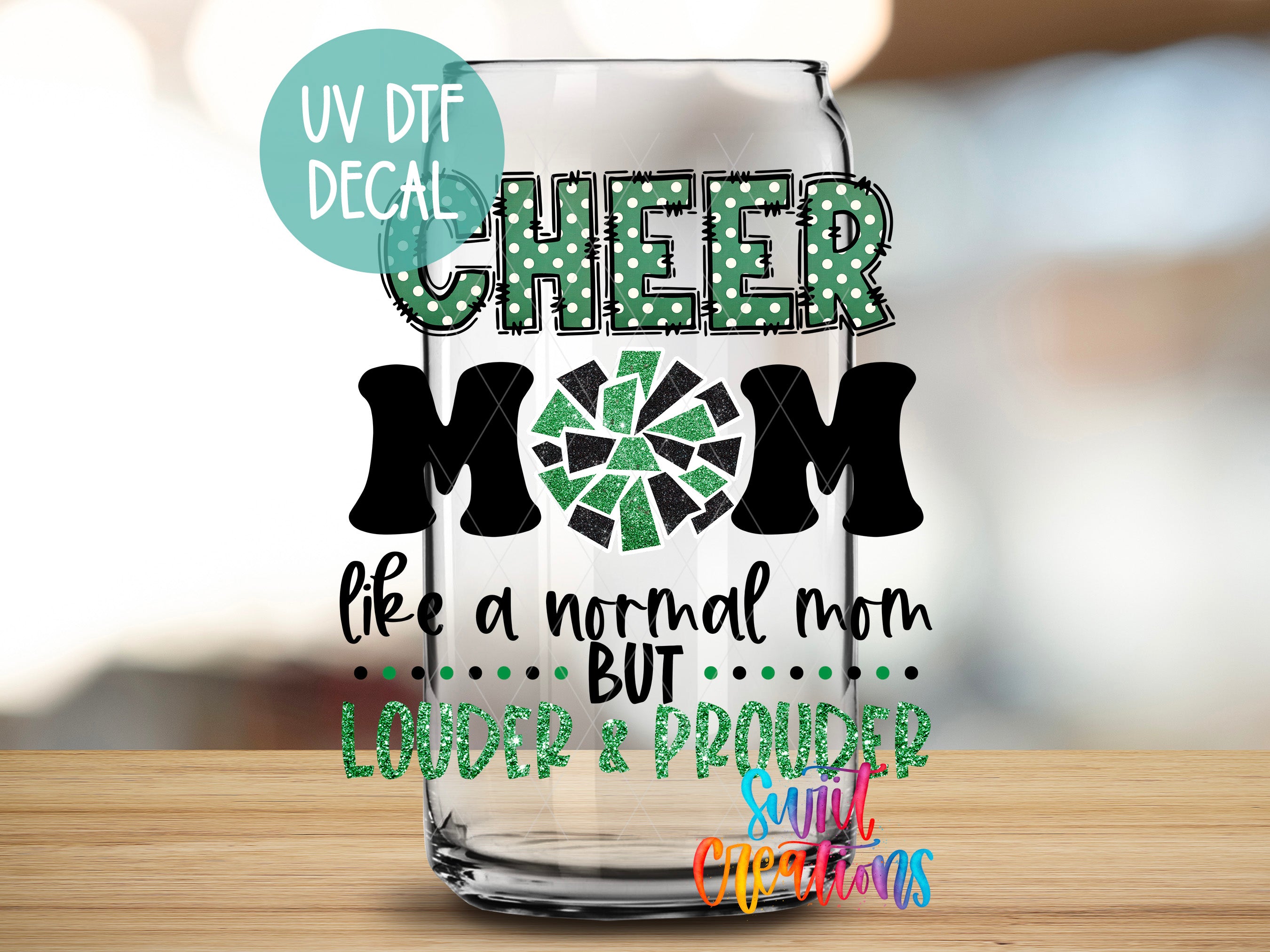 a shot glass with the words cheer mom on it