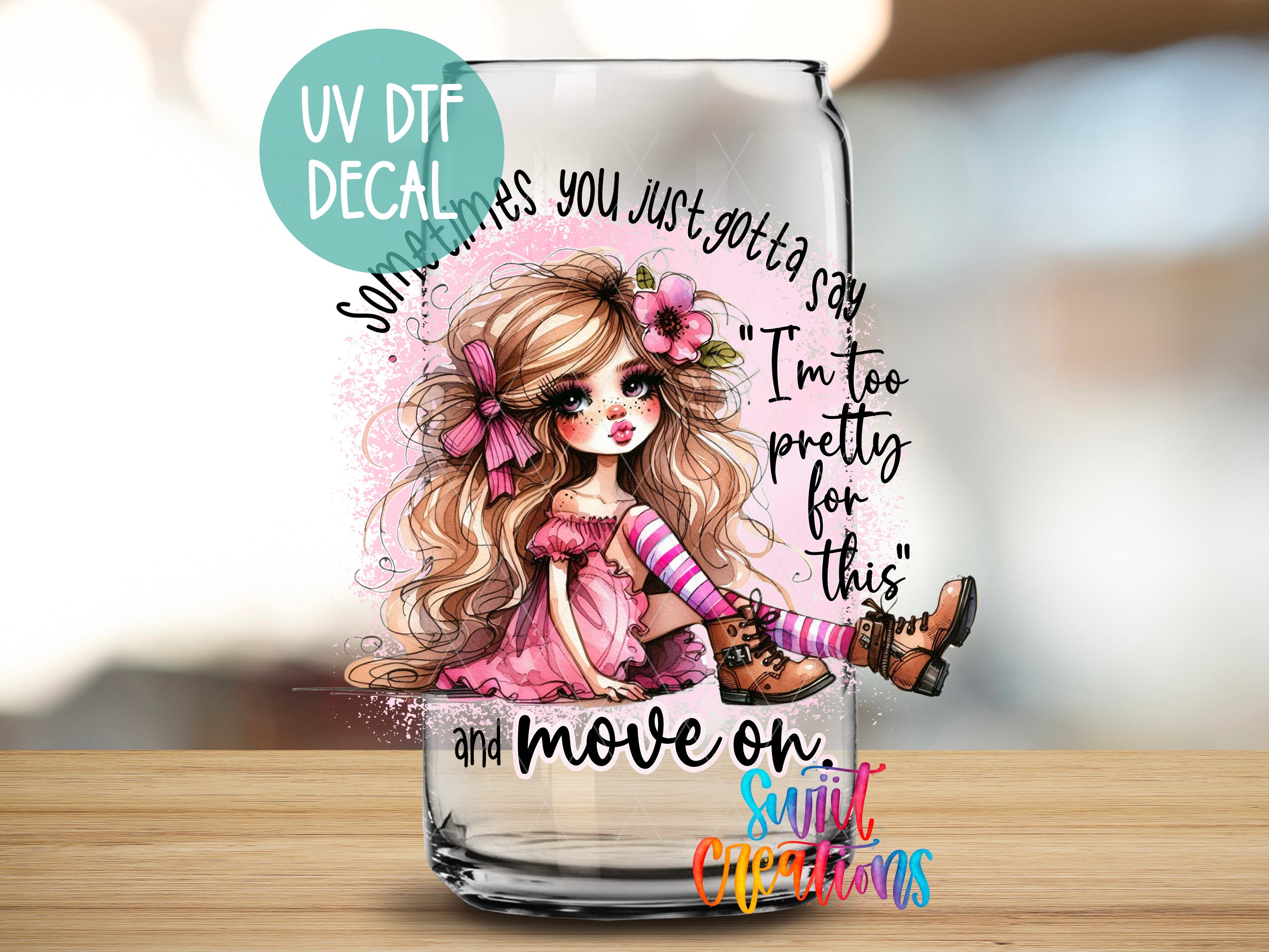a glass with a picture of a girl on it