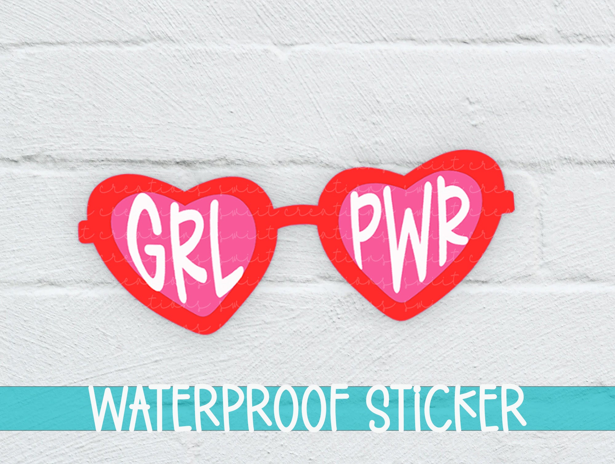 a pair of heart shaped glasses with the words grl pwr on them