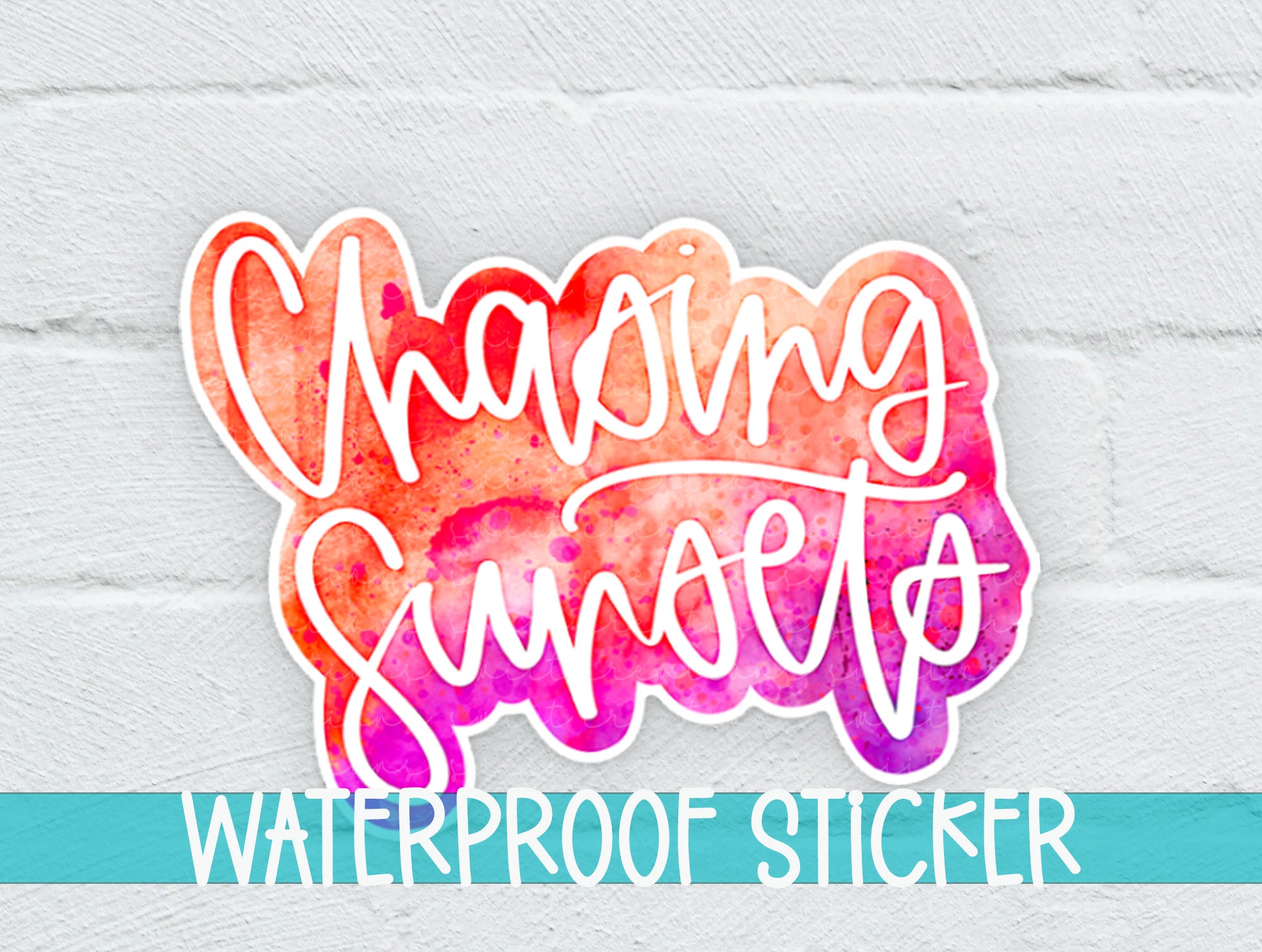 a watercolor sticker with the words amazing sunset on it