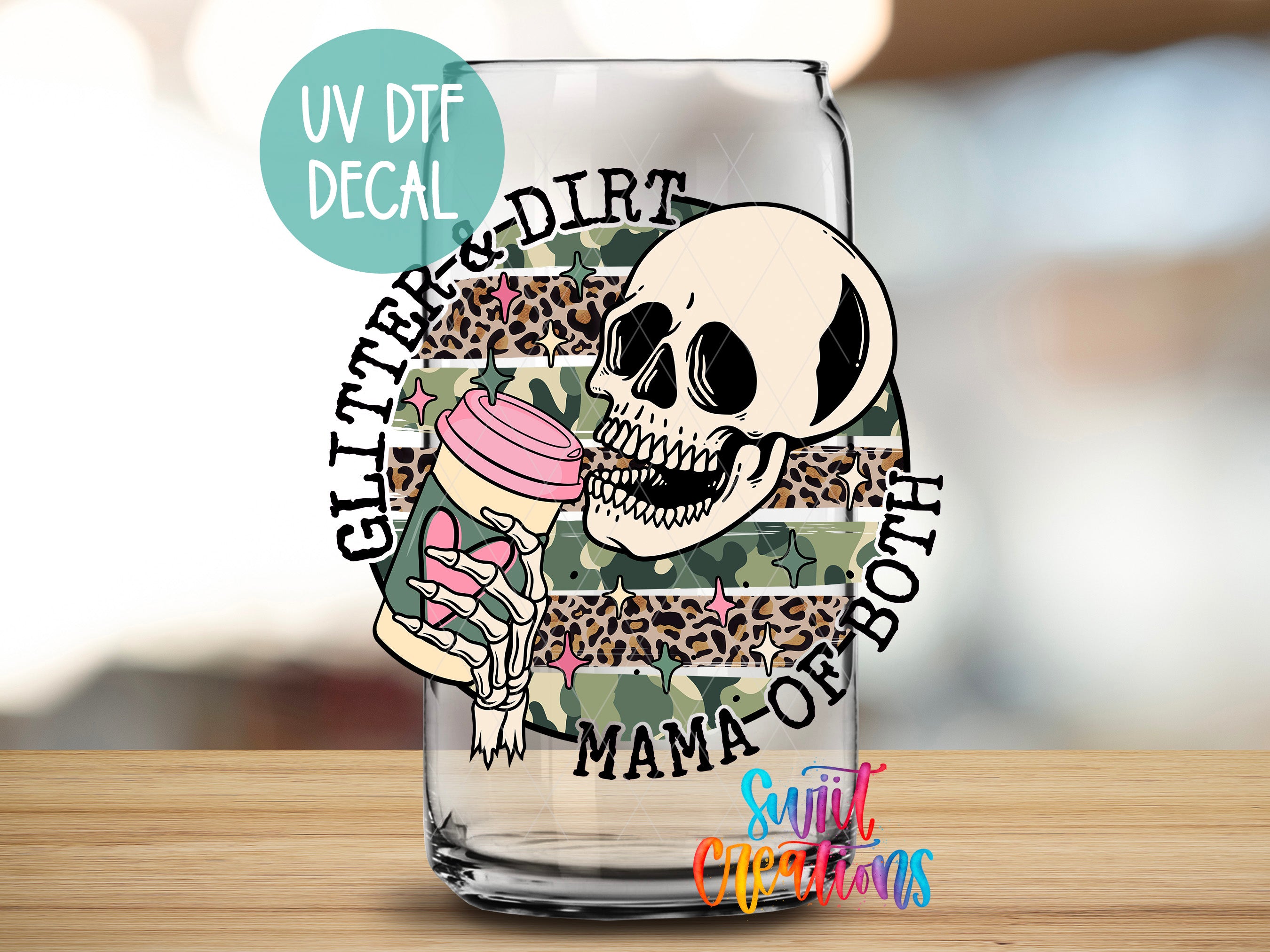 a glass with a skull holding a cup of ice cream