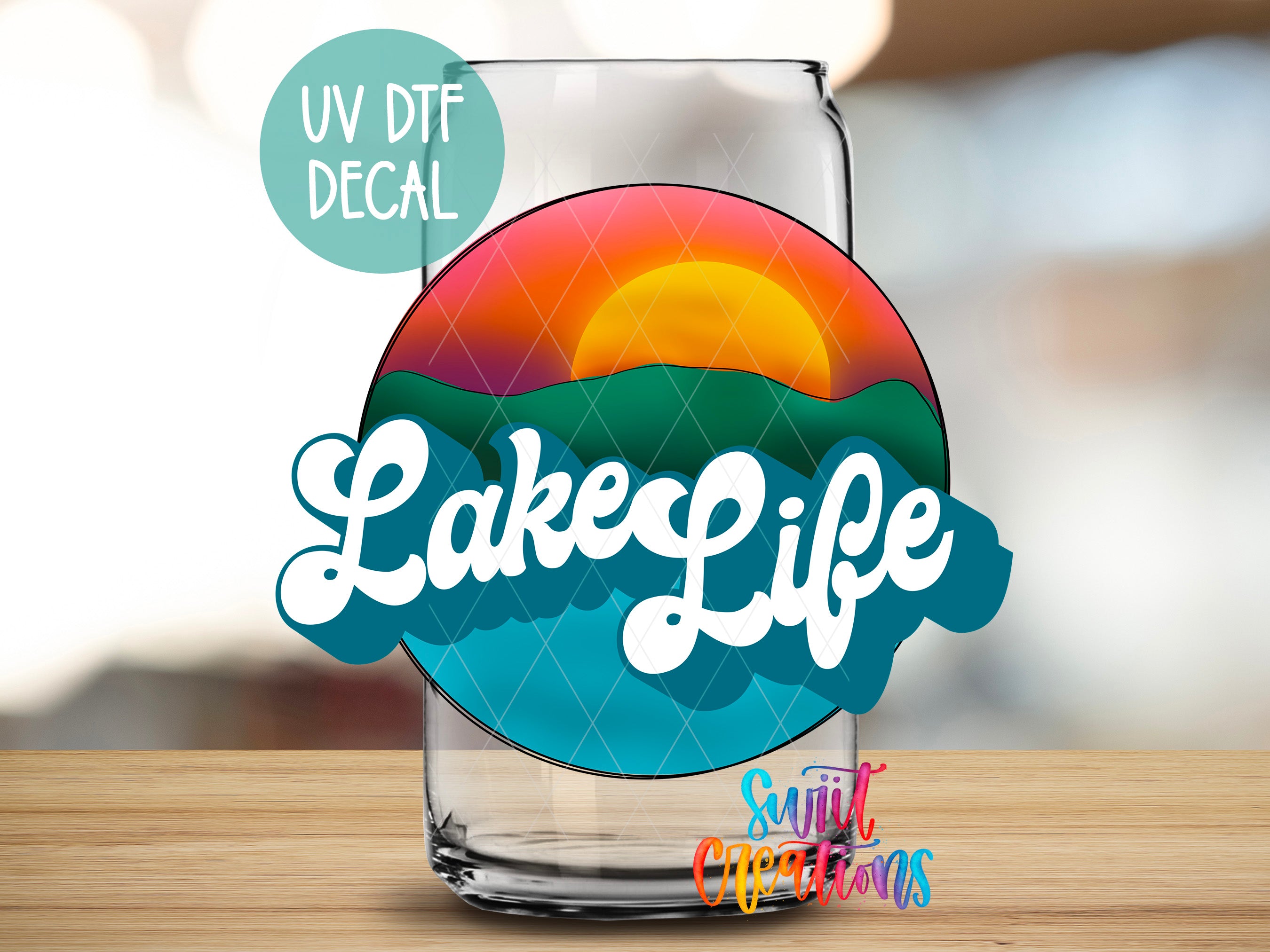a glass with the words lake life on it