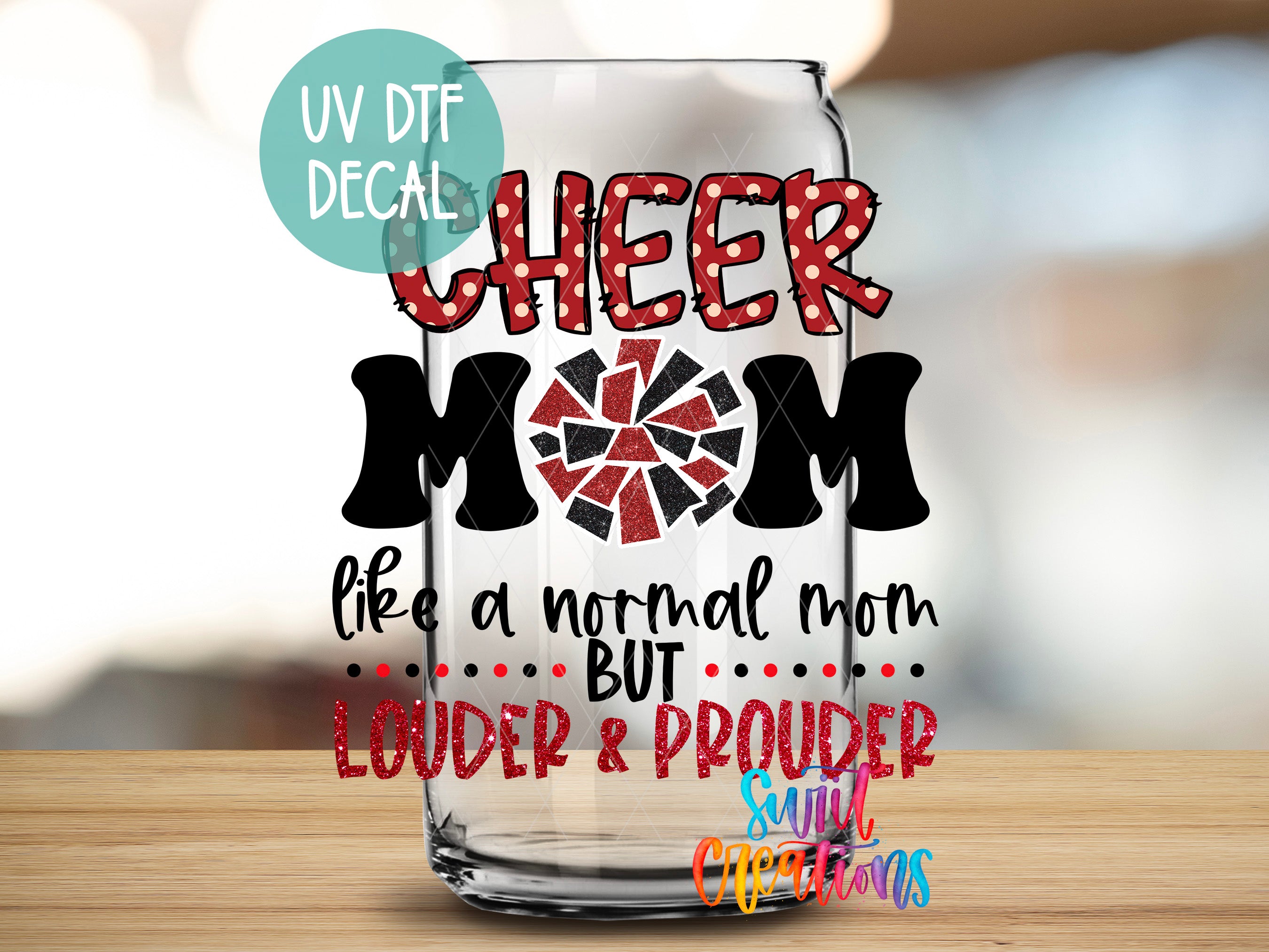 a shot glass with the words cheer mom on it