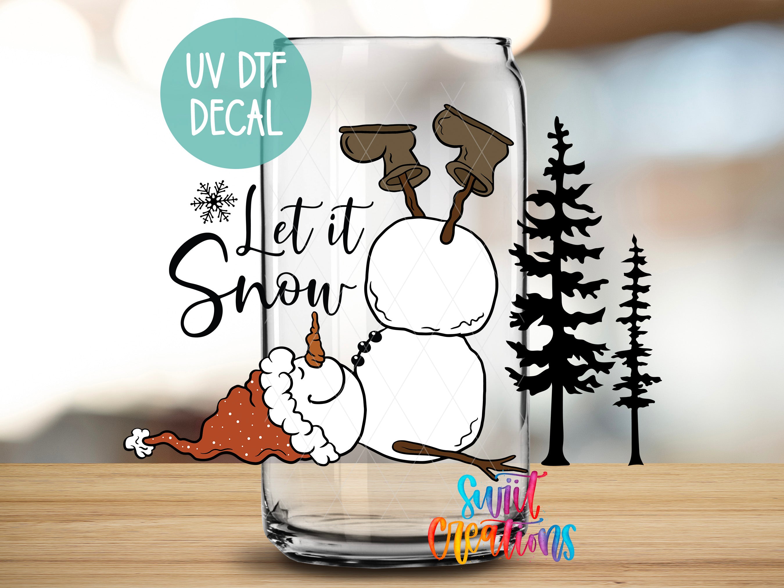 a frosty glass with a snowman on it