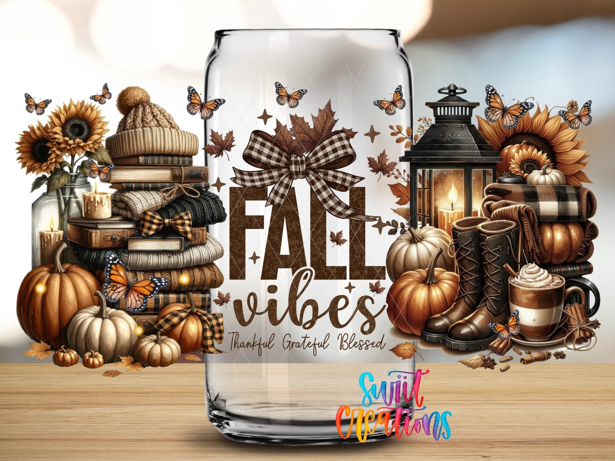 Fall Vibes UV DTF Transfer Tumbler Wrap | Pumpkin Cozy Autumn Cup Decal | DTF301 - Swiit Creations