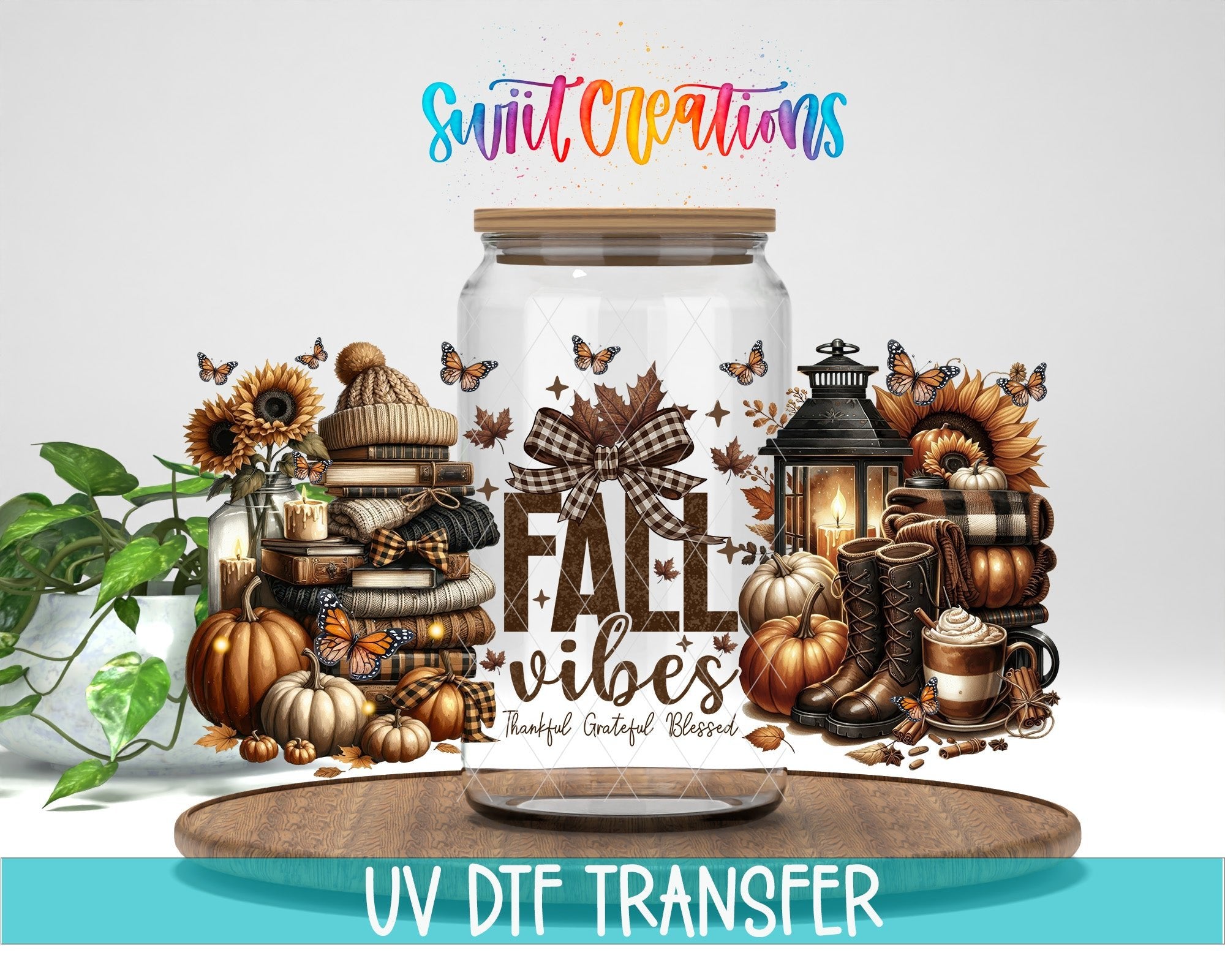 Fall Vibes UV DTF Transfer Tumbler Wrap | Pumpkin Cozy Autumn Cup Decal | DTF301 - Swiit Creations