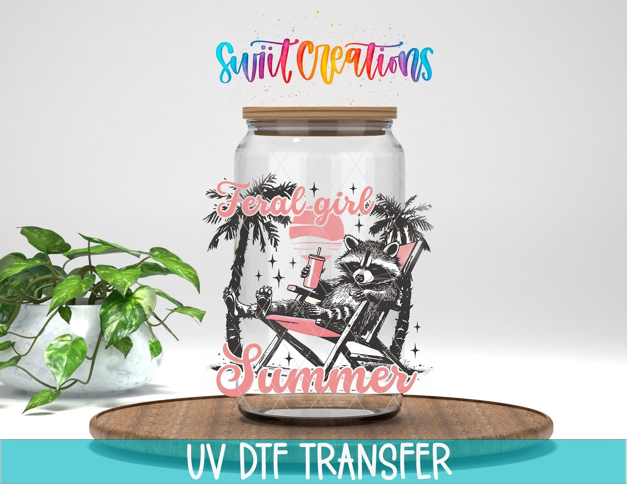 Feral Girl Summer Raccoon UV DTF Cup Decal | UV937 - Swiit Creations