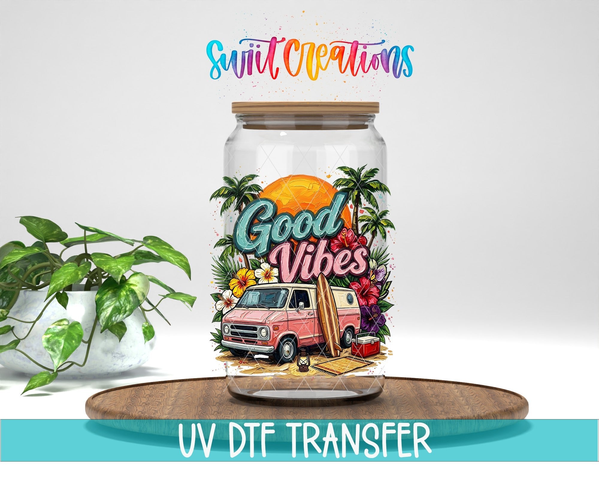 Good Vibes Beach Van Summer UV DTF Tumbler Transfer Decal | UV2007 - Swiit Creations
