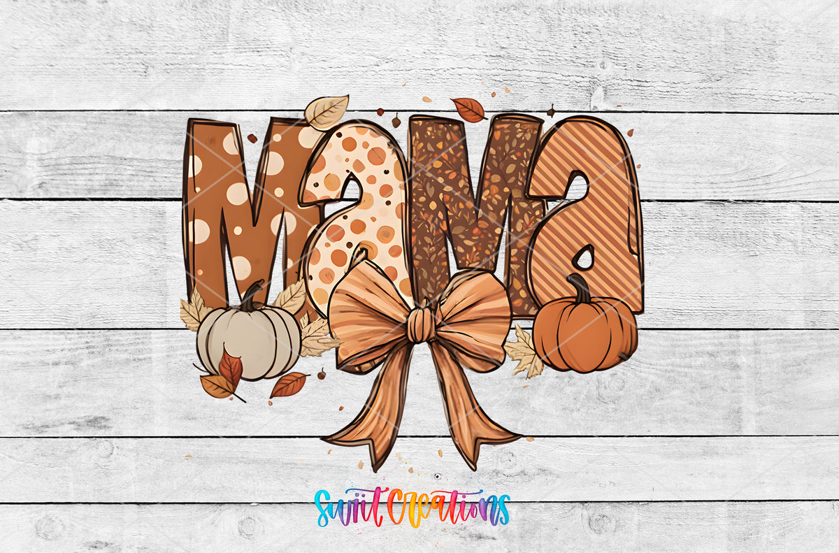 Fall Mama Bow artwork detail for the finished 16 oz tumbler