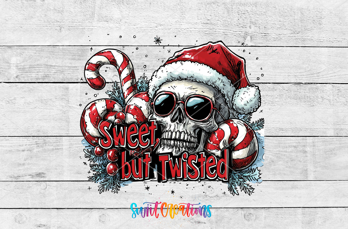 Sweet but Twisted Christmas Skull artwork detail for the finished 16 oz tumbler