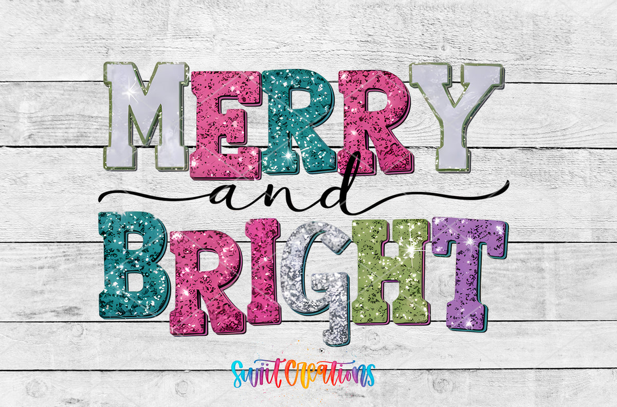 Merry and Bright Sparkle Letters artwork detail for the finished 16 oz tumbler