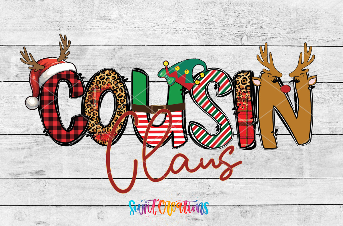 Cousin Claus artwork detail for the finished 16 oz tumbler