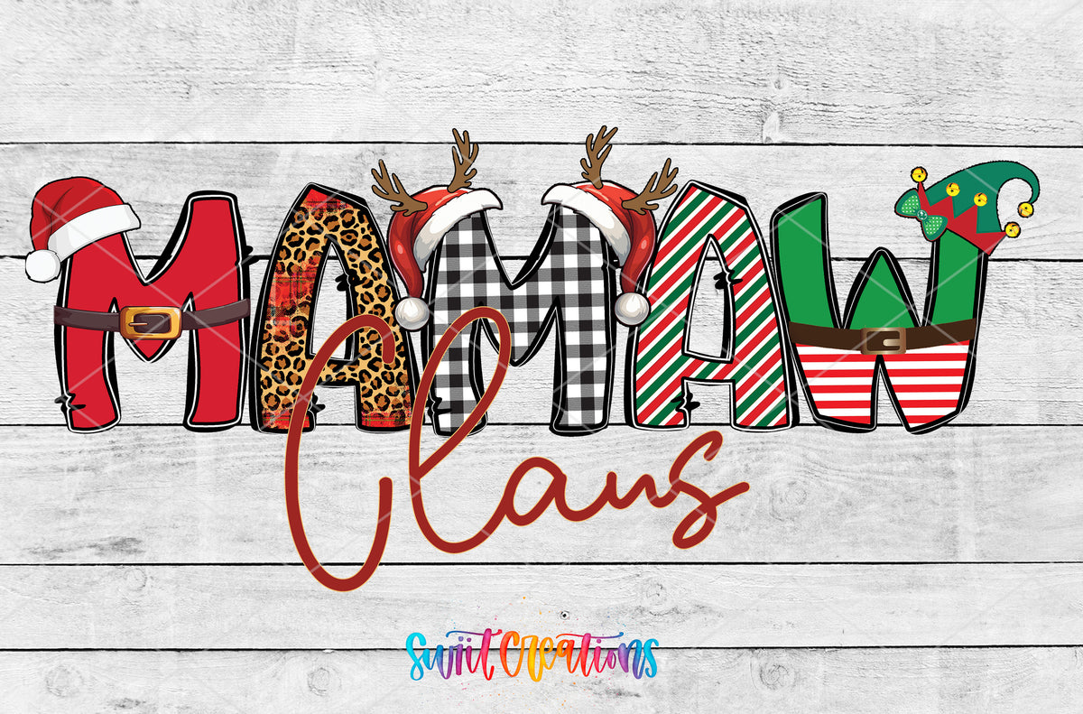 Mamaw Claus artwork detail for the finished 16 oz tumbler