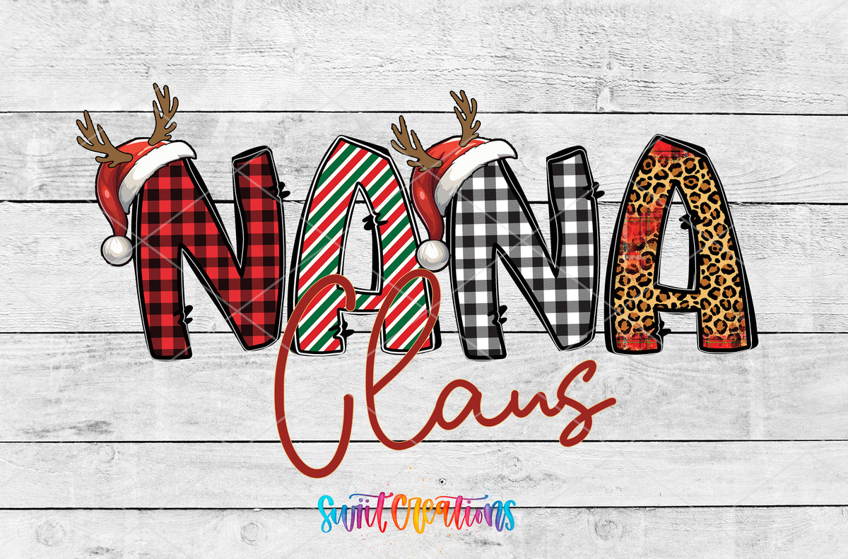 Nana Claus artwork detail for the finished 16 oz tumbler