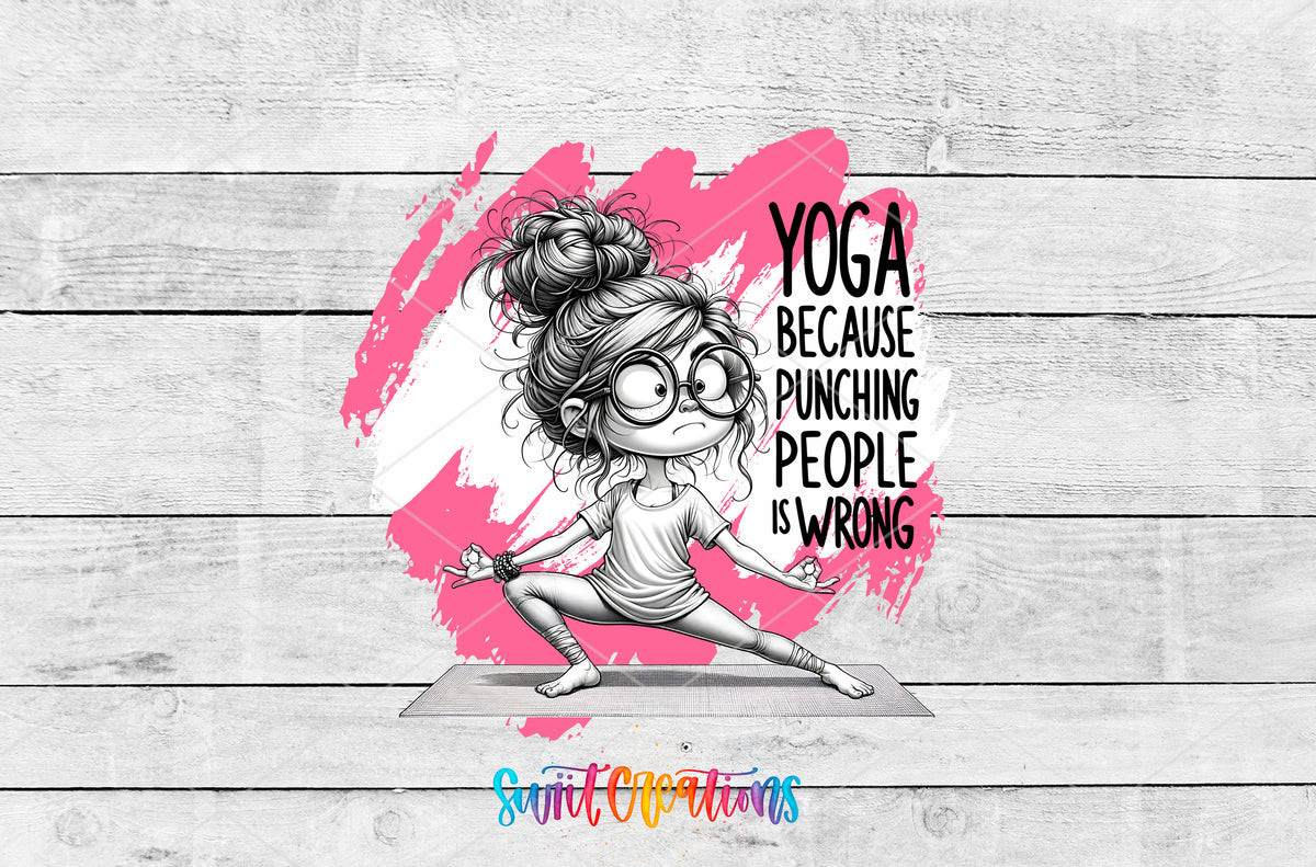Yoga Because Punching People Is Wrong artwork detail for the finished 16 oz tumbler
