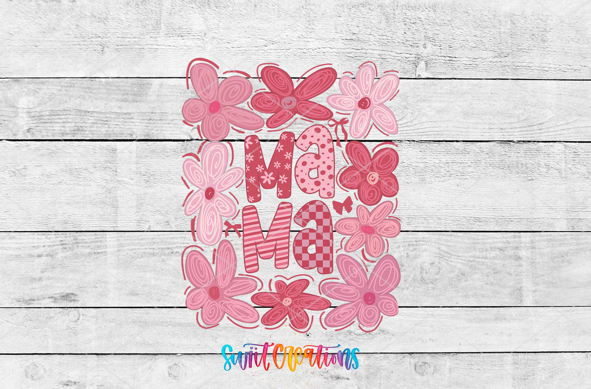 Floral Mama Coquette artwork detail for the finished 16 oz tumbler