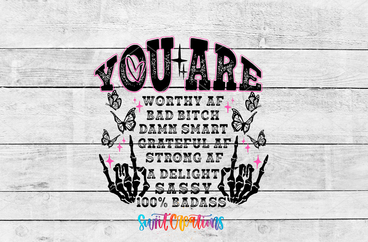 You Are a Badass Affirmation artwork detail for the finished 16 oz tumbler