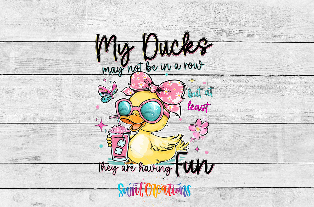 My Ducks May Not Be in a Row artwork detail for the finished 16 oz tumbler