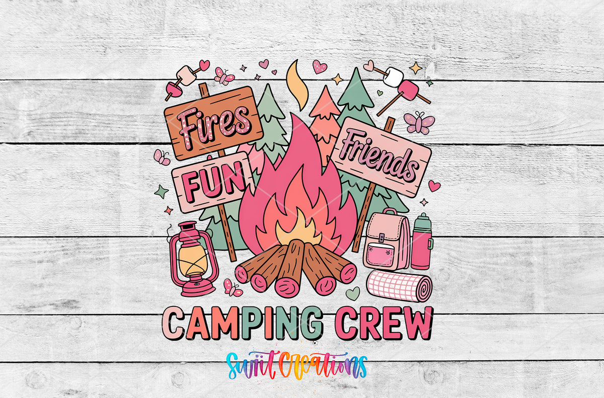 Camping Crew artwork detail for the finished 16 oz tumbler