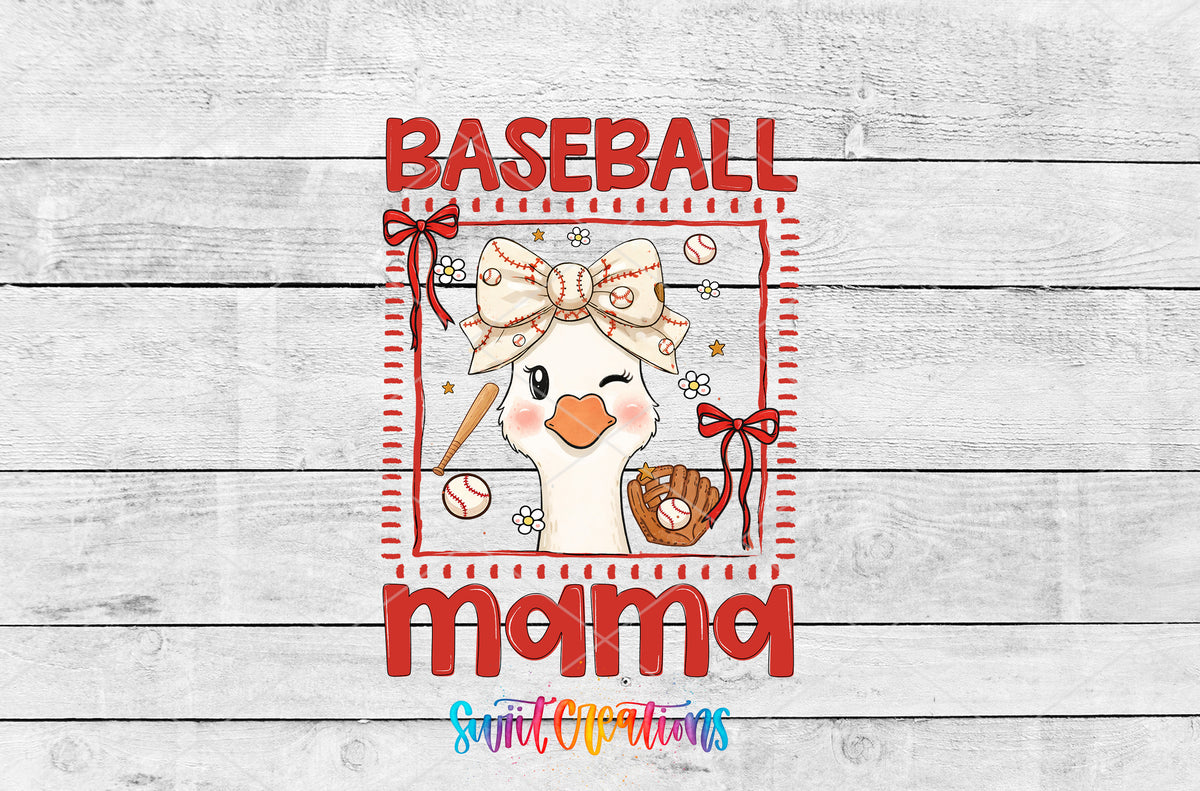 Baseball Mama Goose artwork detail for the finished 16 oz tumbler