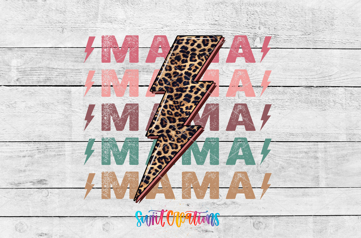 Mama Lightning Bolt artwork detail for the finished 16 oz tumbler