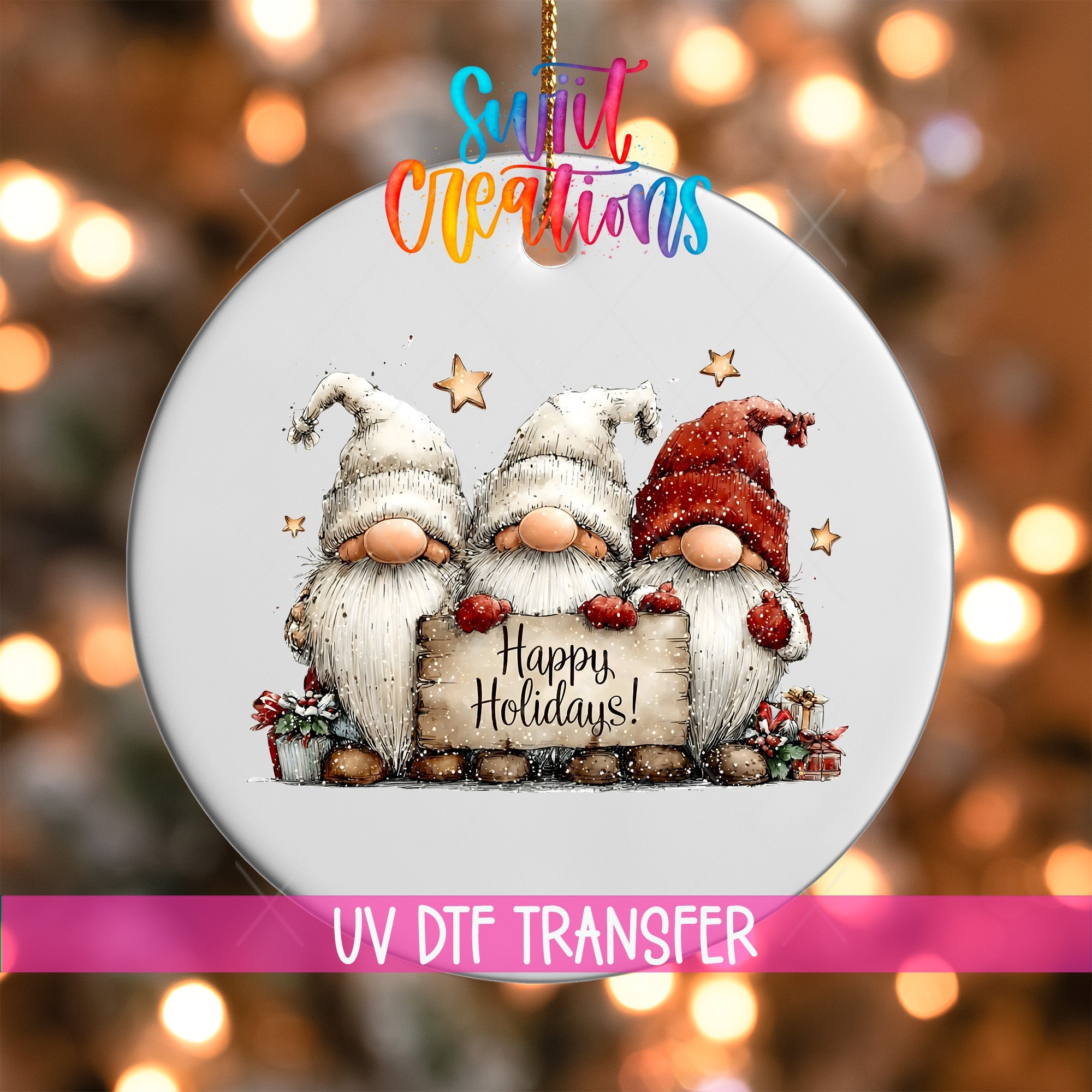 Happy Holidays Gnome Trio Christmas UV DTF Ornament Transfer | O-1964 - Swiit Creations