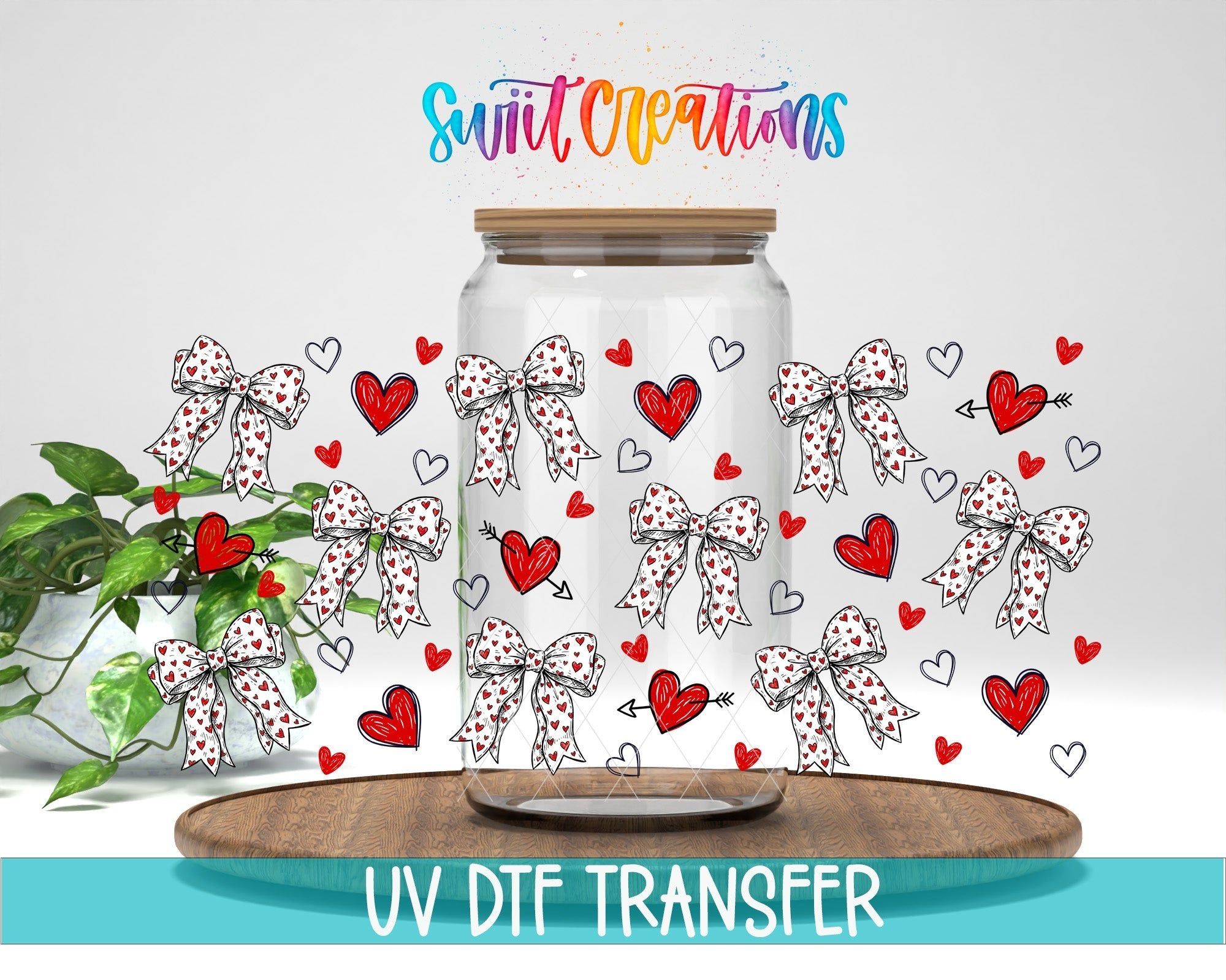 Hearts And Bows UV DTF Transfer Tumbler Wrap | Valentine Heart Bow Cup Decal | DTF305 - Swiit Creations