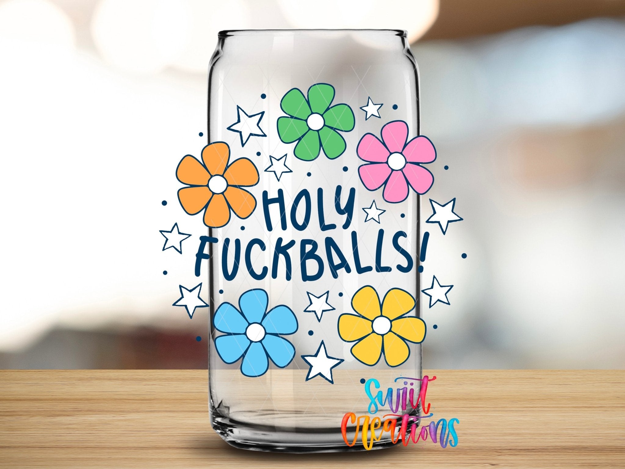 Holy Fuckballs Retro Groovy Flowers UV DTF Tumbler Transfer Decal | UV2043 - Swiit Creations