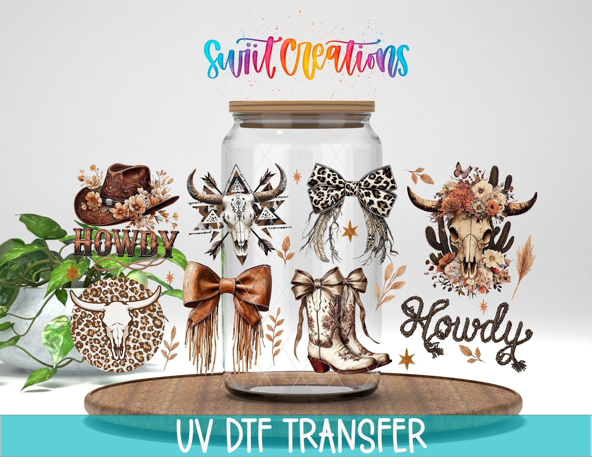 Howdy Western UV DTF Transfer Tumbler Wrap | Cow Skull Boots Leopard Bow Cowgirl | DTF288 - Swiit Creations