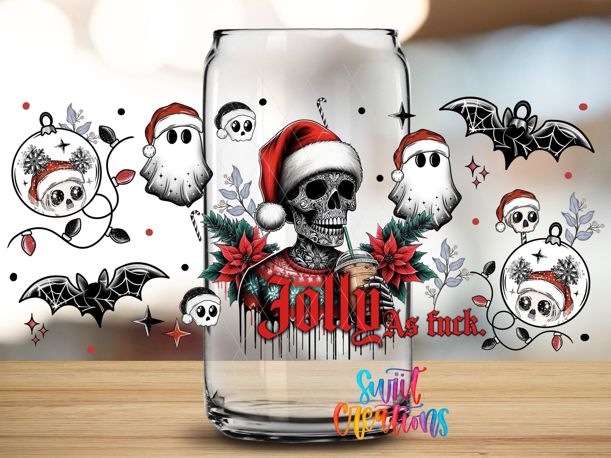 Jolly As F Skeleton Ghost Christmas UV DTF Transfer Tumbler Wrap | DTF194 - Swiit Creations