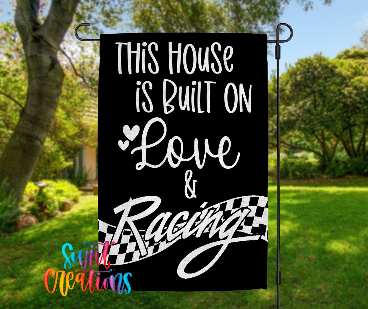 Love and Racing Garden Flag | Racing Yard Flag | Checkered Flag Outdoor Decor | Race Fan Porch Decoration | YF66 - Swiit Creations