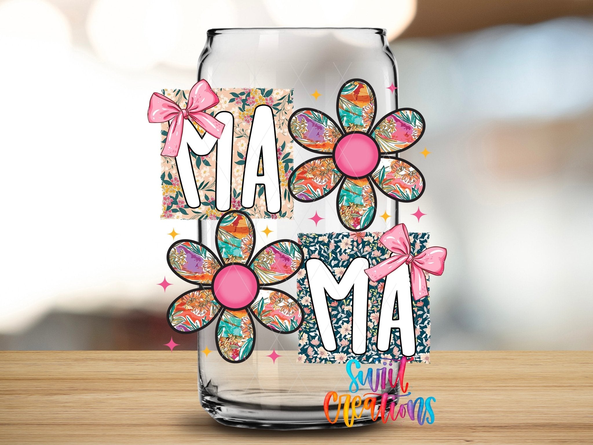 Mama Floral Patchwork Daisy UV DTF Tumbler Transfer Decal | UV2024 - Swiit Creations