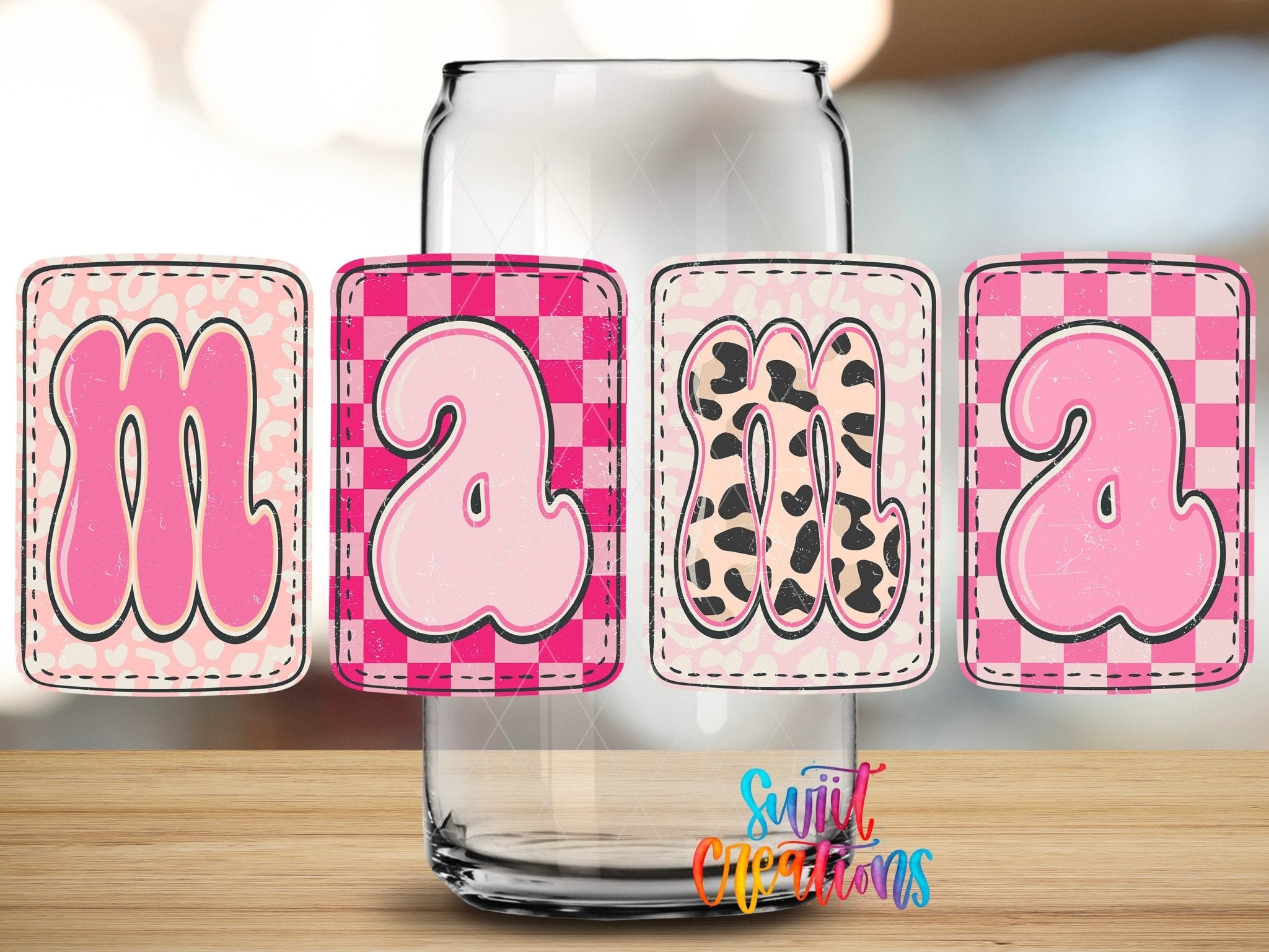 Mama UV DTF Transfer Tumbler Wrap | Pink Gingham Leopard Coquette Cup Decal | DTF248 - Swiit Creations