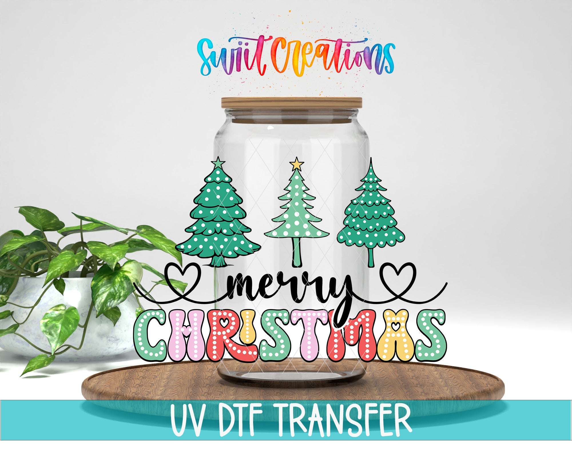 Merry Christmas Colorful Polka Dot Trees UV DTF Wrap | DTF231 - Swiit Creations