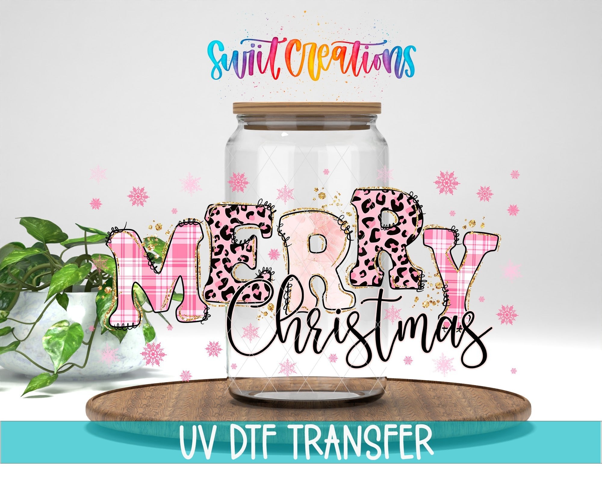 Merry Christmas Pink Plaid Leopard UV DTF Transfer Tumbler Wrap | DTF089 - Swiit Creations