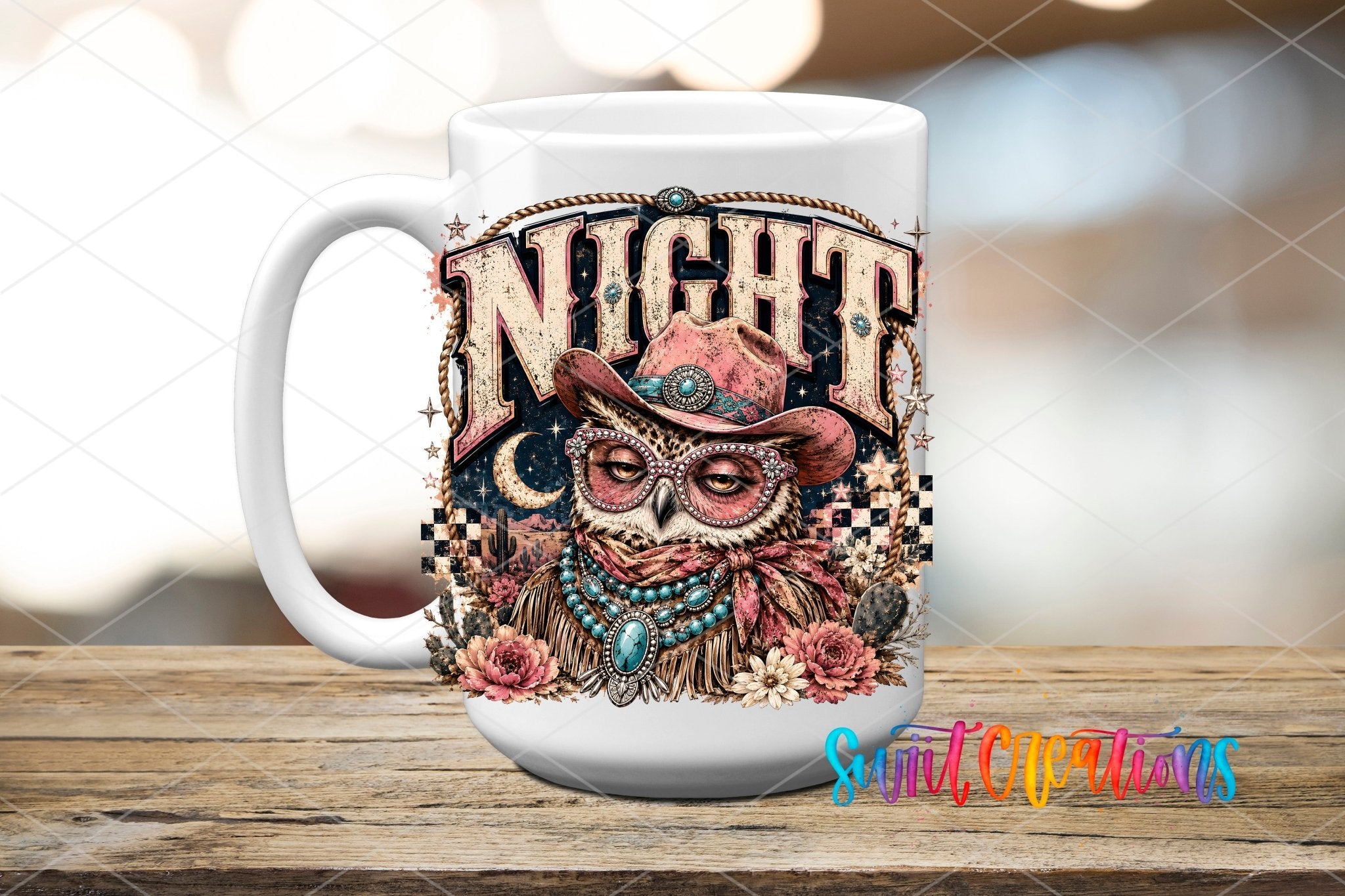 Night Owl Western Glam UV DTF Transfer | Owl Drinkware | UV2082 - Swiit Creations