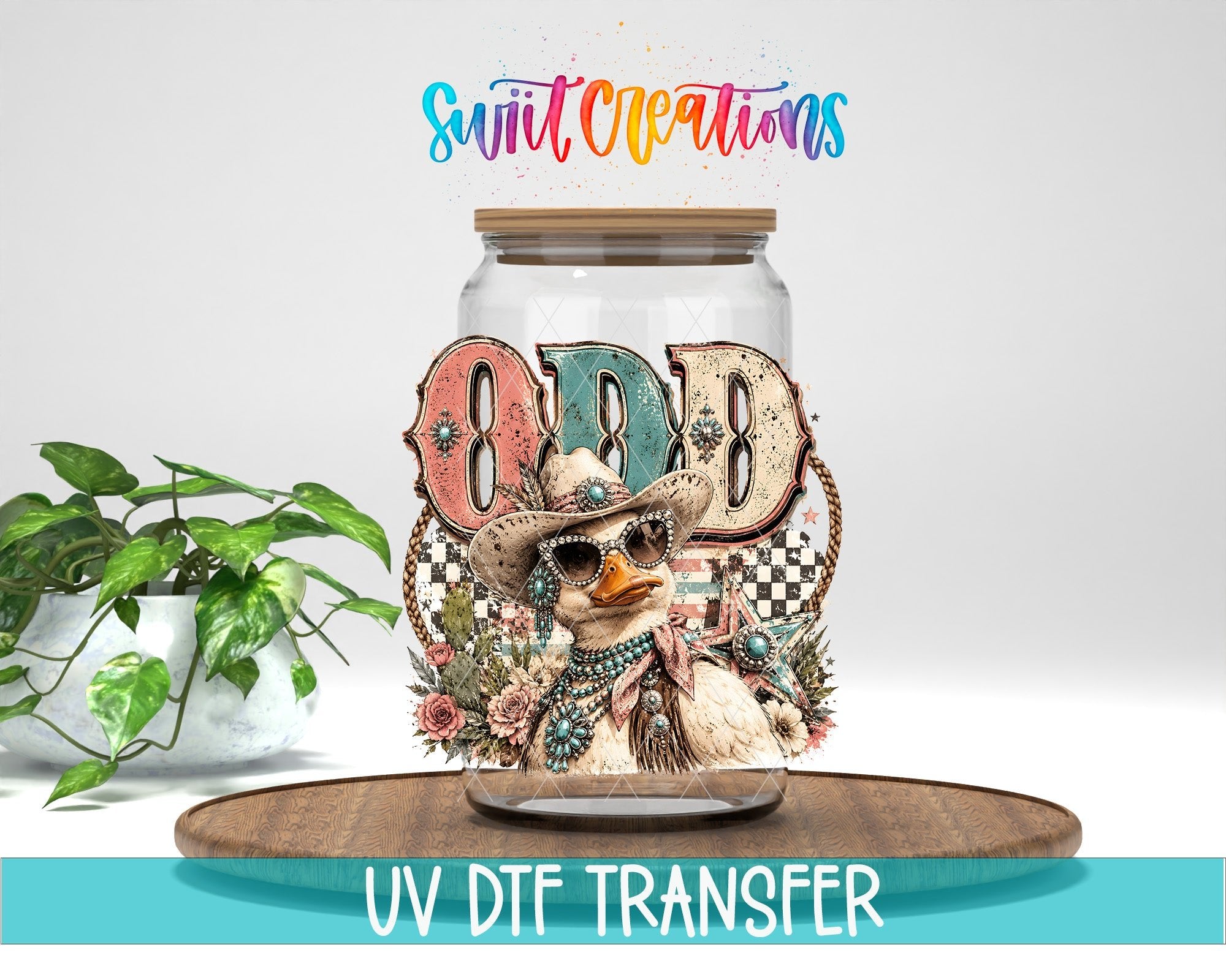 Odd Duck Western Glam UV DTF Transfer | Retro Cowgirl Duck Drinkware Design | UV2083 - Swiit Creations