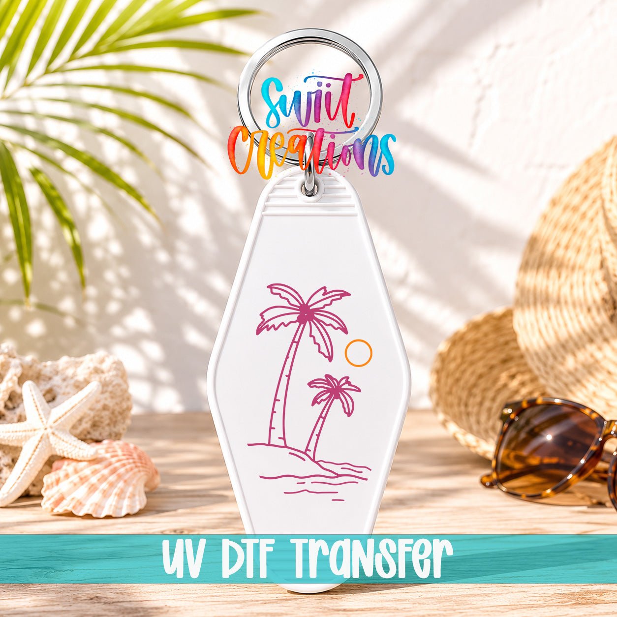 Palm Tree Beach Motel Keychain UV DTF Transfer | Tropical Island Decal | MK2064 - Swiit Creations