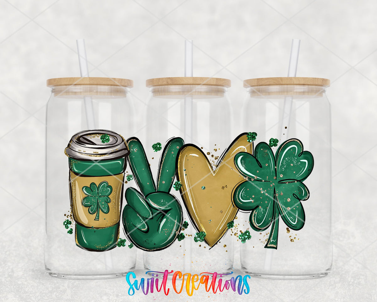 Peace Love Coffee Shamrock St. Patrick's UV DTF Transfer Tumbler Wrap | DTF249 - Swiit Creations