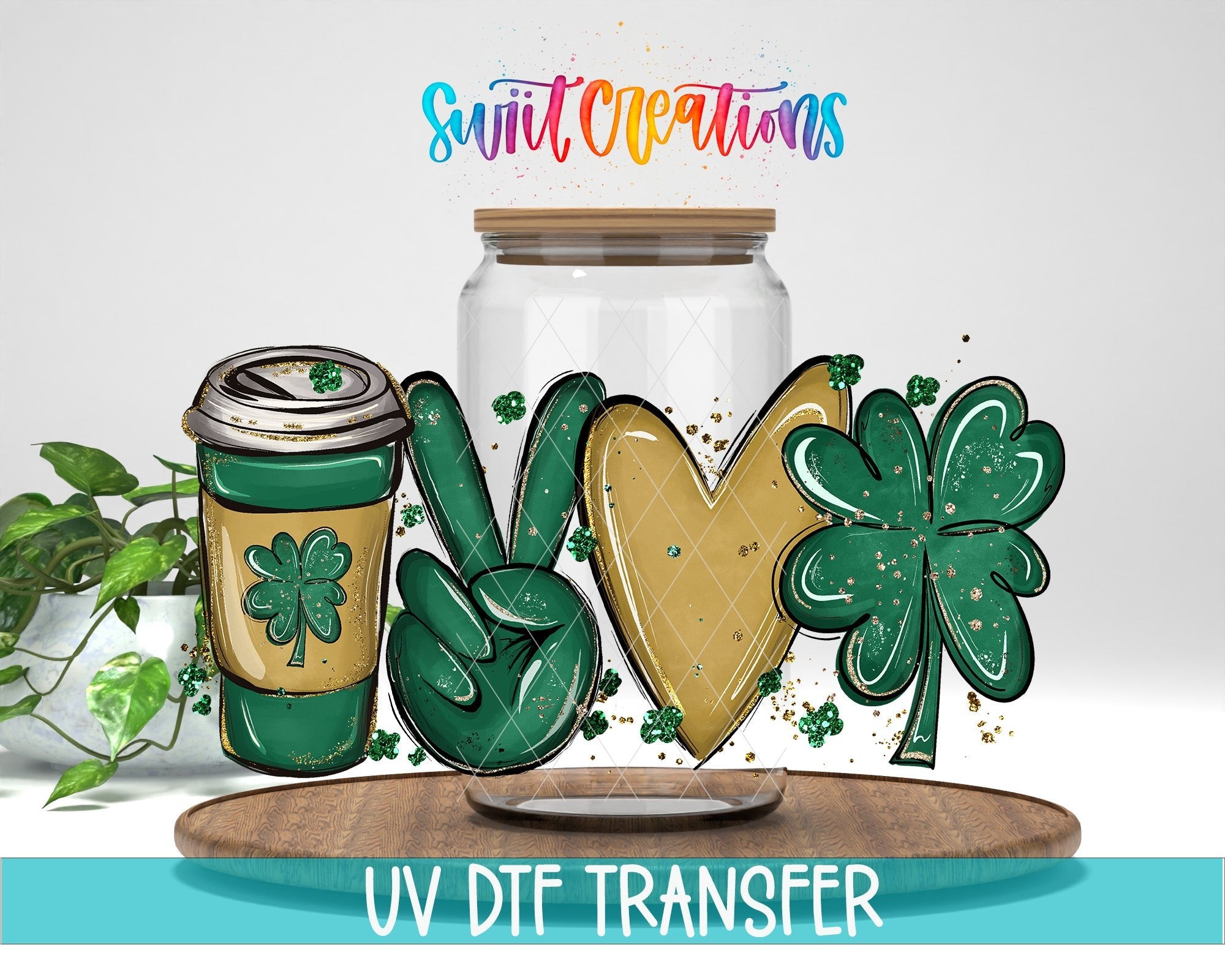 Peace Love Coffee Shamrock St. Patrick's UV DTF Transfer Tumbler Wrap | DTF249 - Swiit Creations