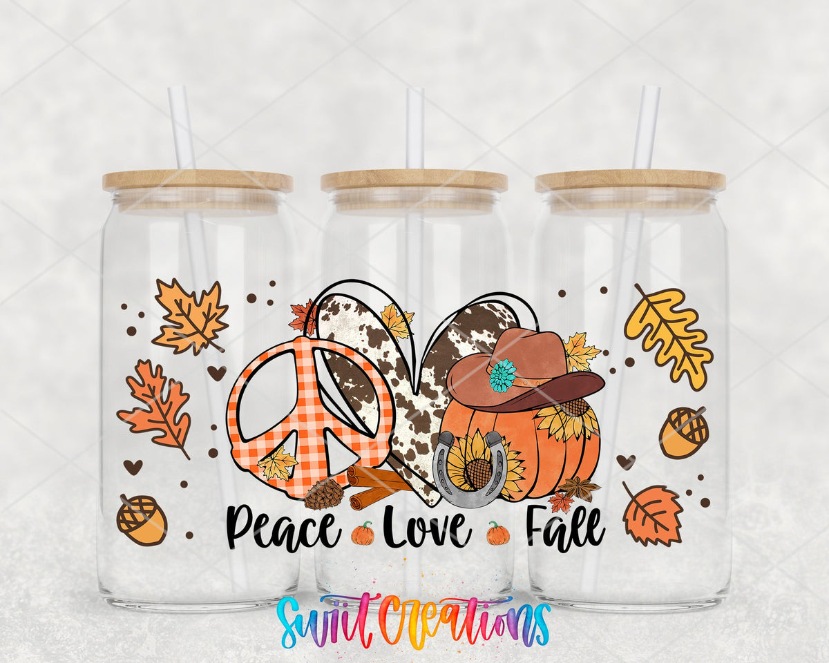 Peace Love Fall UV DTF Transfer Tumbler Wrap | Cow Print Pumpkin Autumn | DTF158 - Swiit Creations