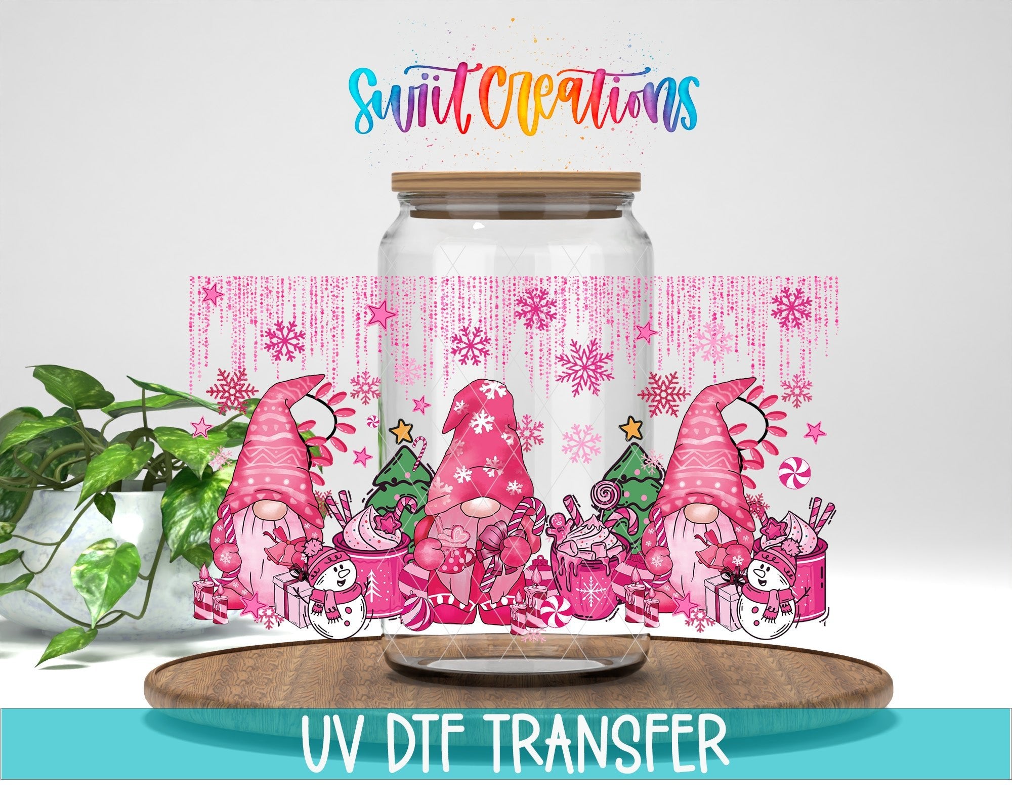 Pink Christmas Gnomes UV DTF Transfer Tumbler Wrap | DTF178 - Swiit Creations