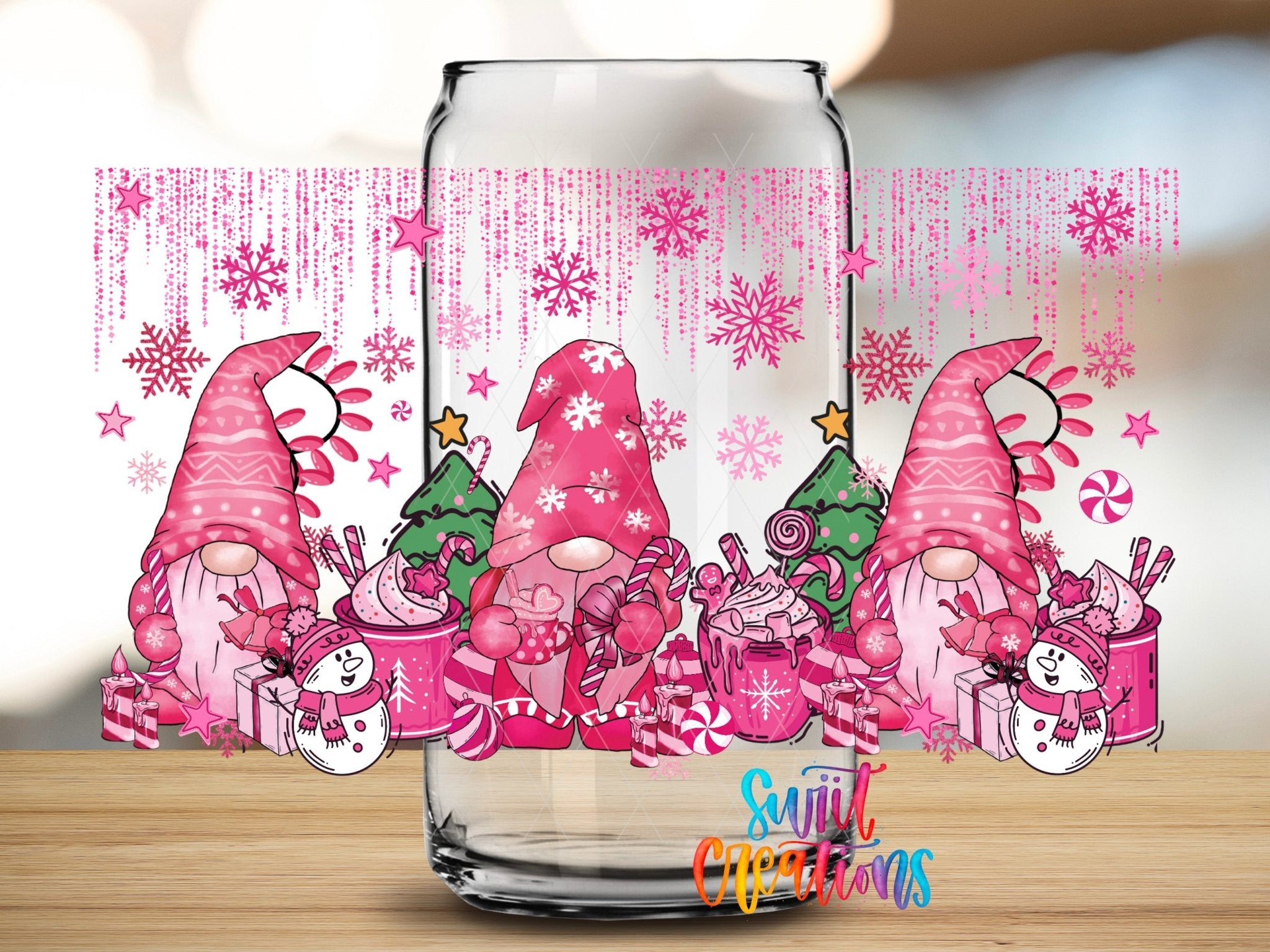 Pink Christmas Gnomes UV DTF Transfer Tumbler Wrap | DTF178 - Swiit Creations