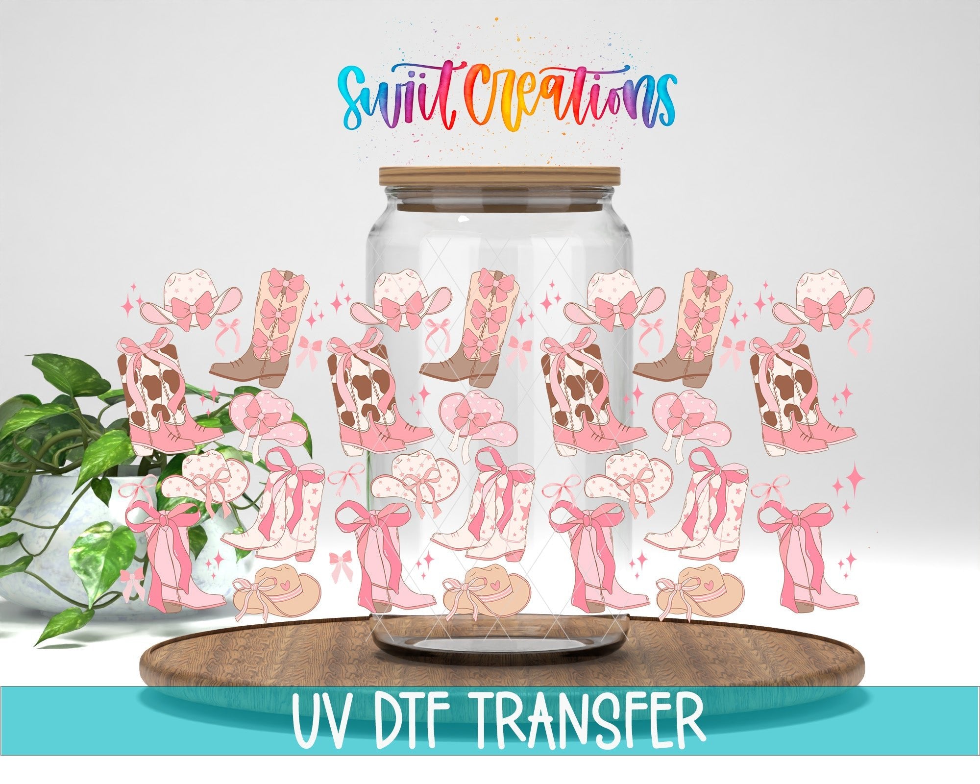 Pink Cowgirl Coquette Boots Bows UV DTF Tumbler Transfer Decal | DTF335 - Swiit Creations