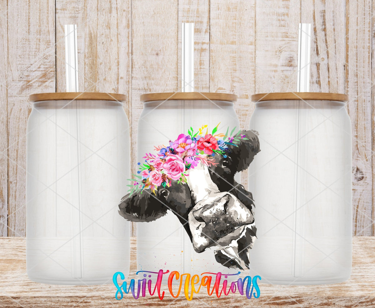 Pink Floral Cow UV DTF Cup Decal | UV613 - Swiit Creations