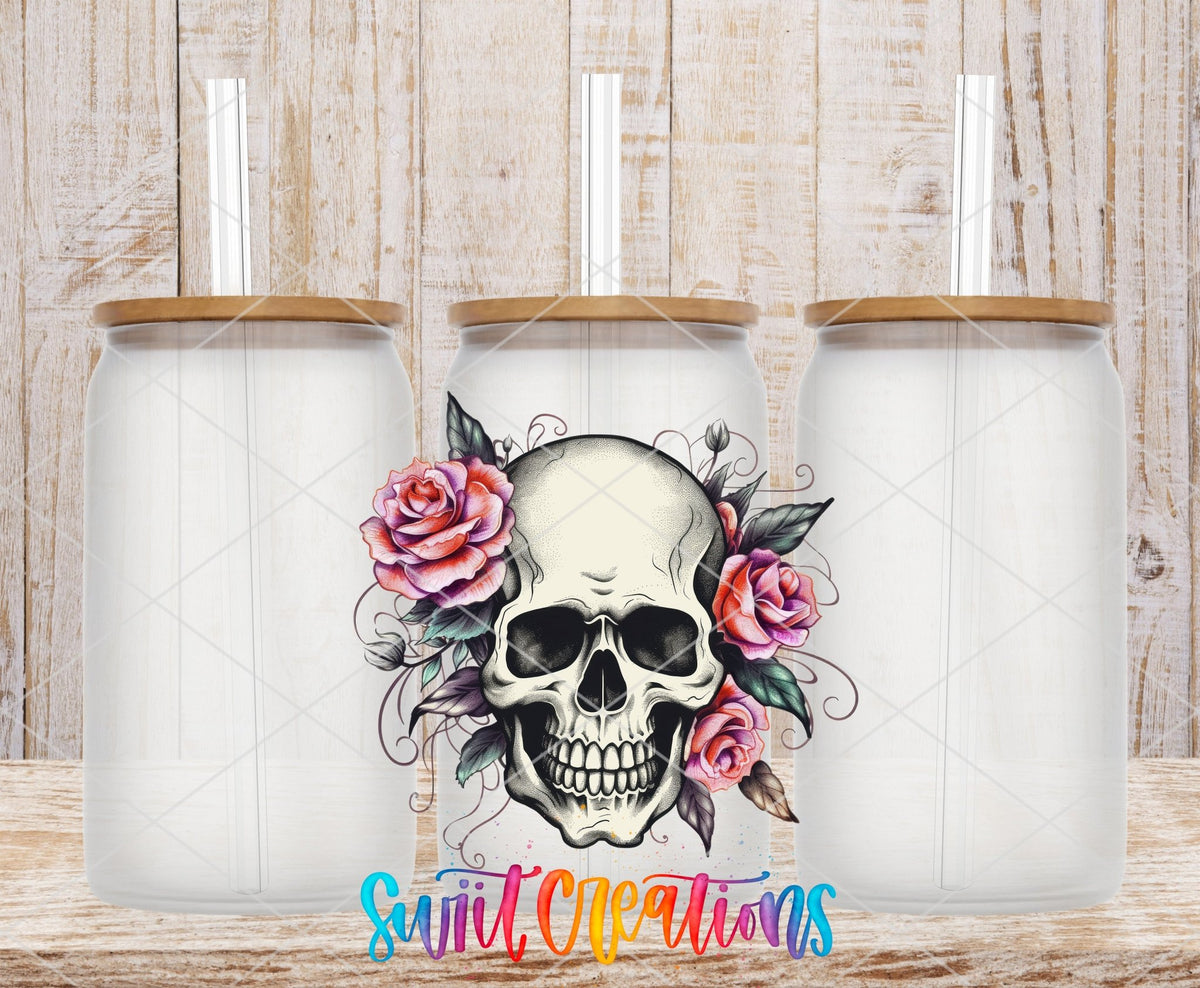 Pink Floral Skull UV DTF Cup Decal | UV724 - Swiit Creations